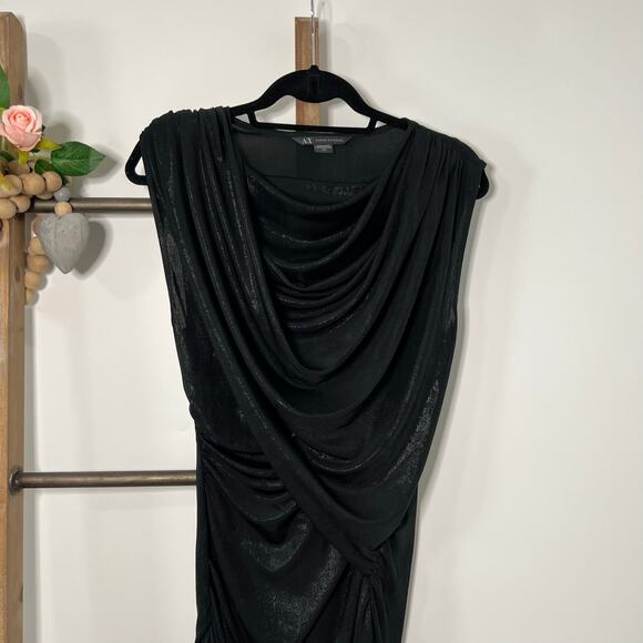 Armani Exchange Black Sleeveless Draped Front Mini‎ Dress Size Medium - Picture 3 of 9